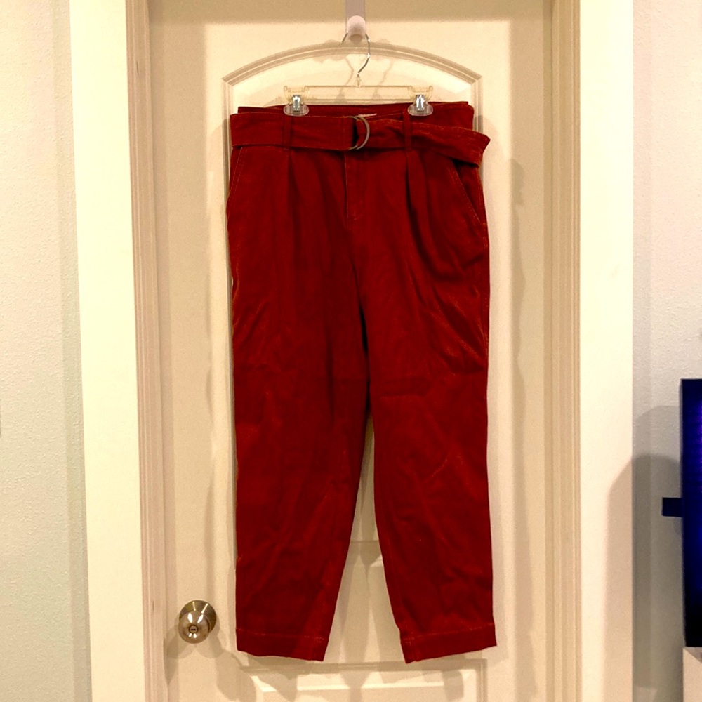 Maroon, belted pants